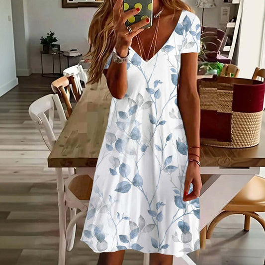 Lässiges Kleid Mit Blattdruck