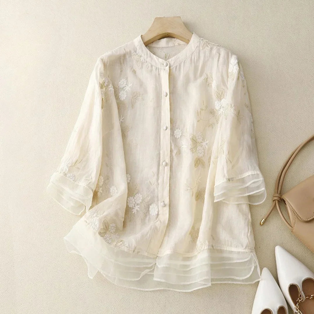 RUMILDE I FLORALE LEINEN-BLUSE
