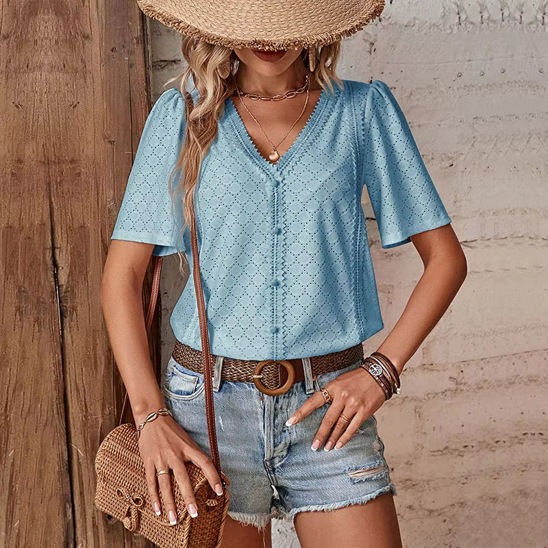 Tamsin | ADELHEID Short Sleeve Blouse with V-Neck