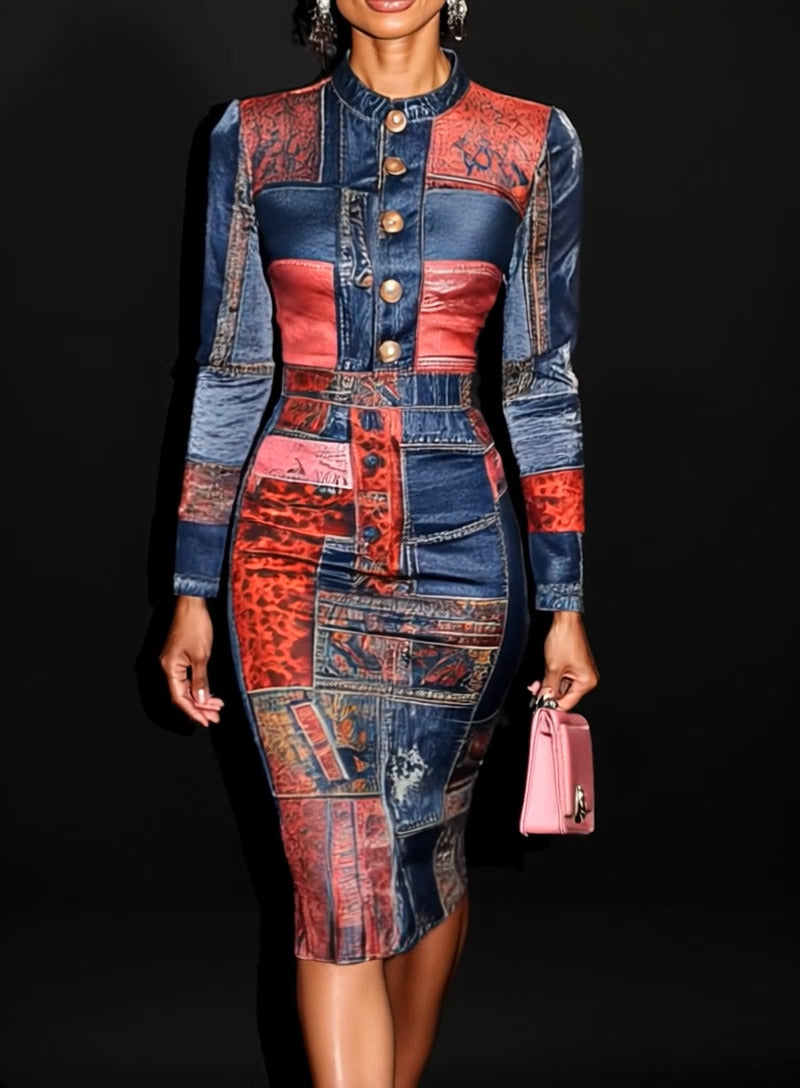 NORA I PATCHWORK BODYCON MIDI-KLEID