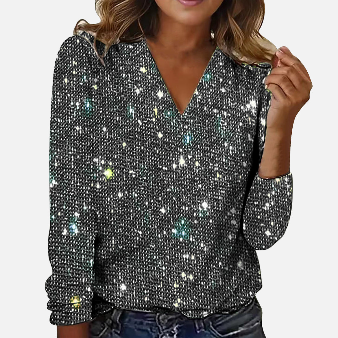 DORIS I LANGARM-BLUSE MIT V-AUSSCHNITT