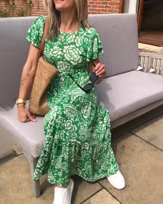 Jasmin - Blumenmuster-Kleid mit kurzen Ärmeln