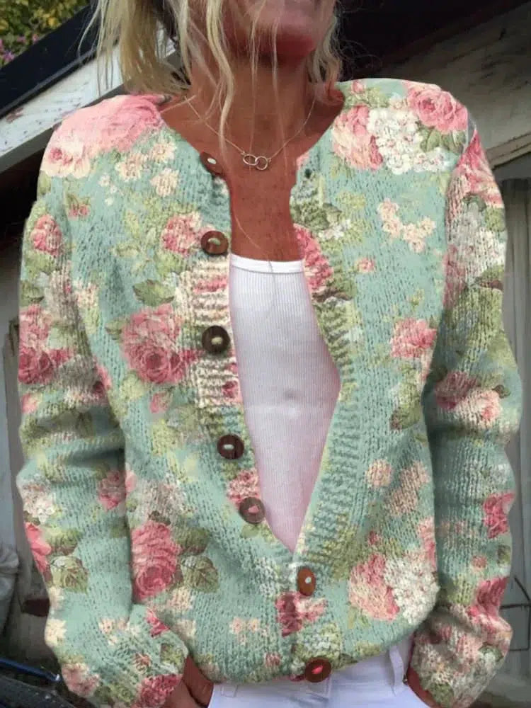 LINDA I STRICKJACKE MIT BLUMENMUSTER