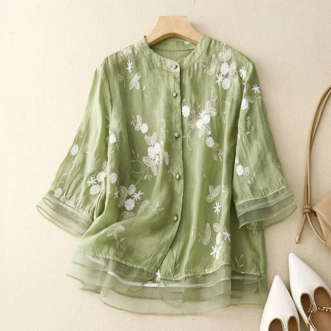 RUMILDE I FLORALE LEINEN-BLUSE