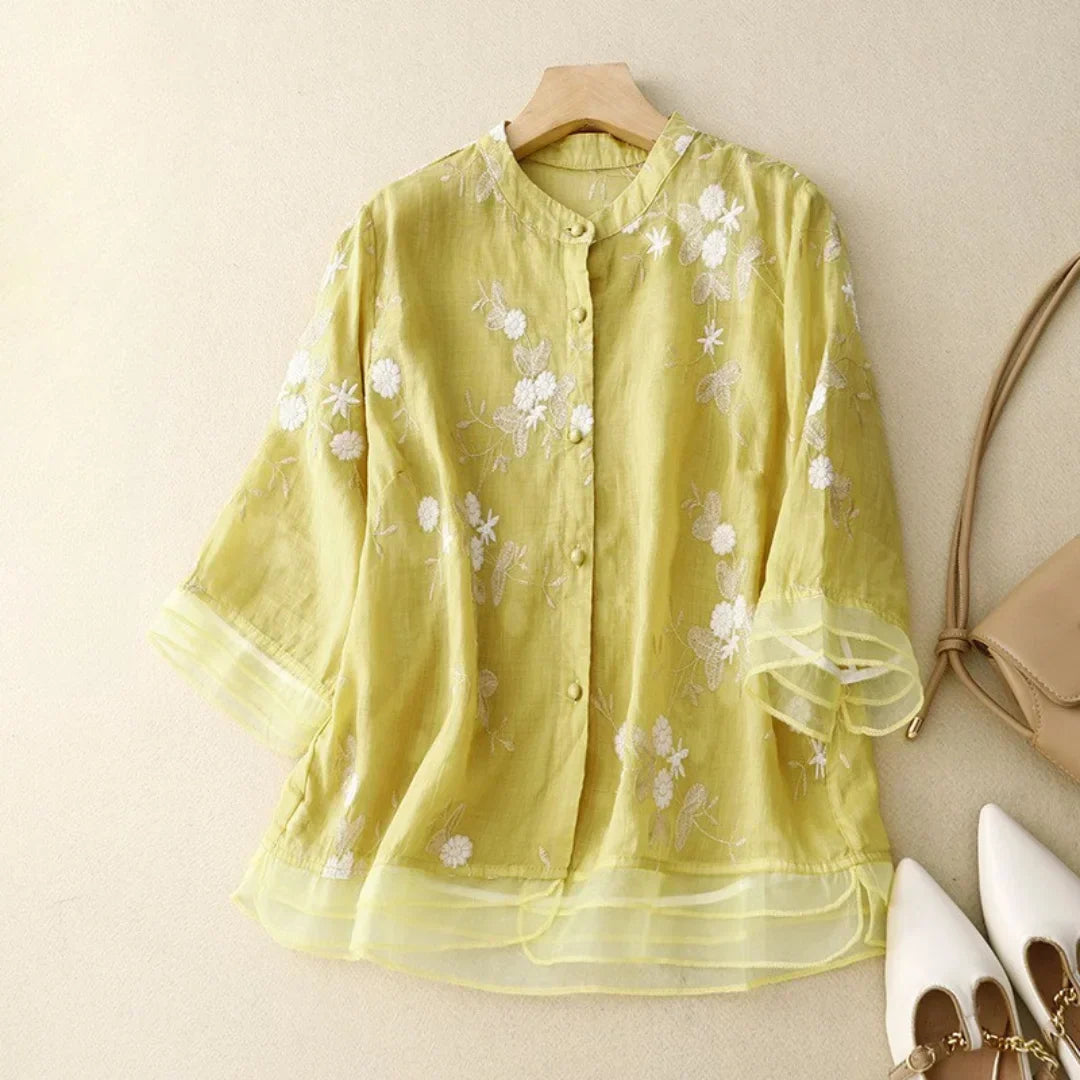 RUMILDE I FLORALE LEINEN-BLUSE