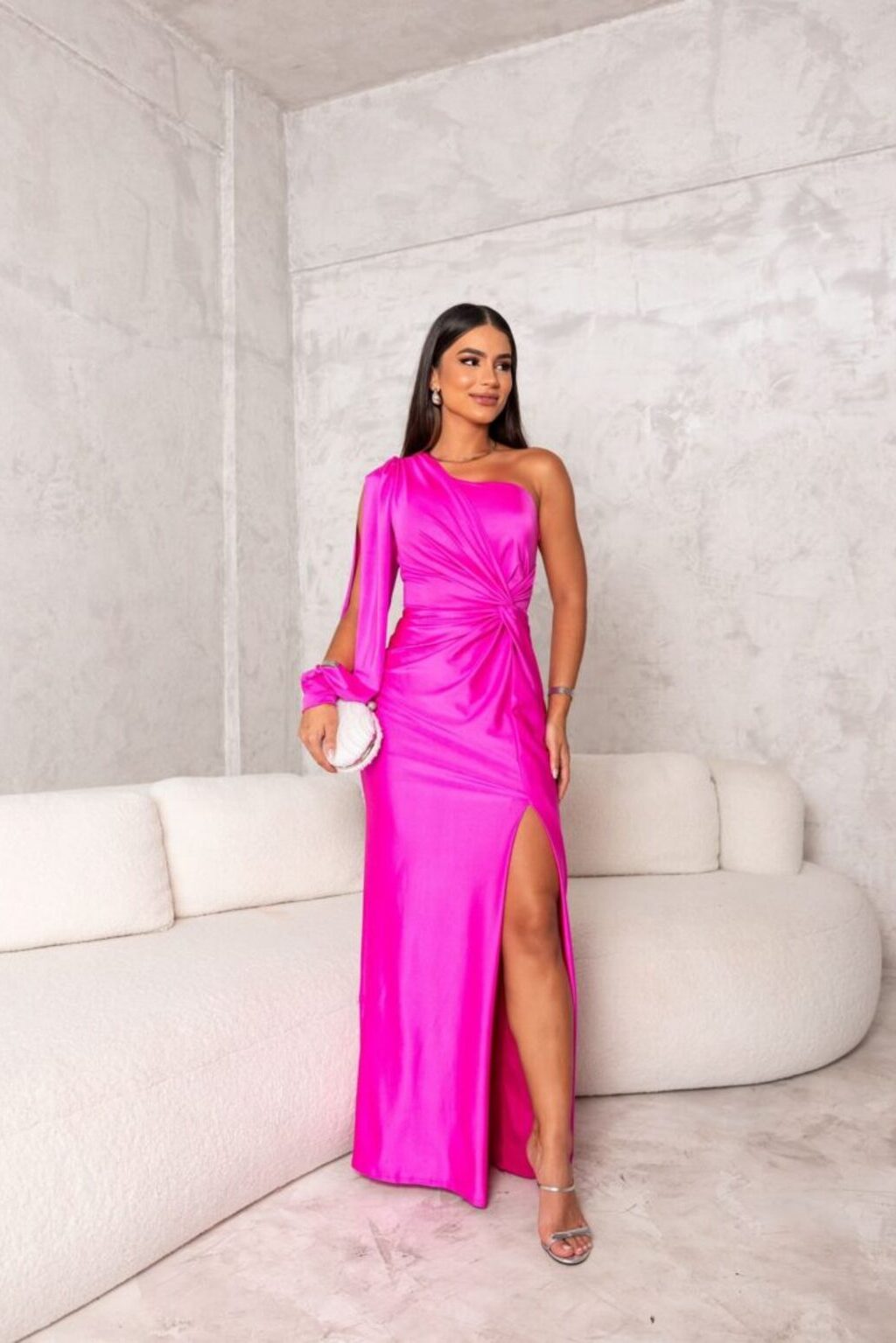RAQUEL I SATIN-EIN-SCHULTER-KLEID