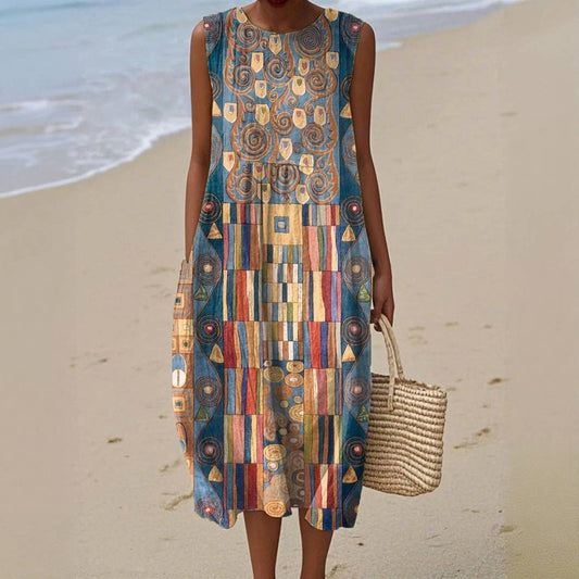 Buntes Kleid Mit Geometrischem Druck