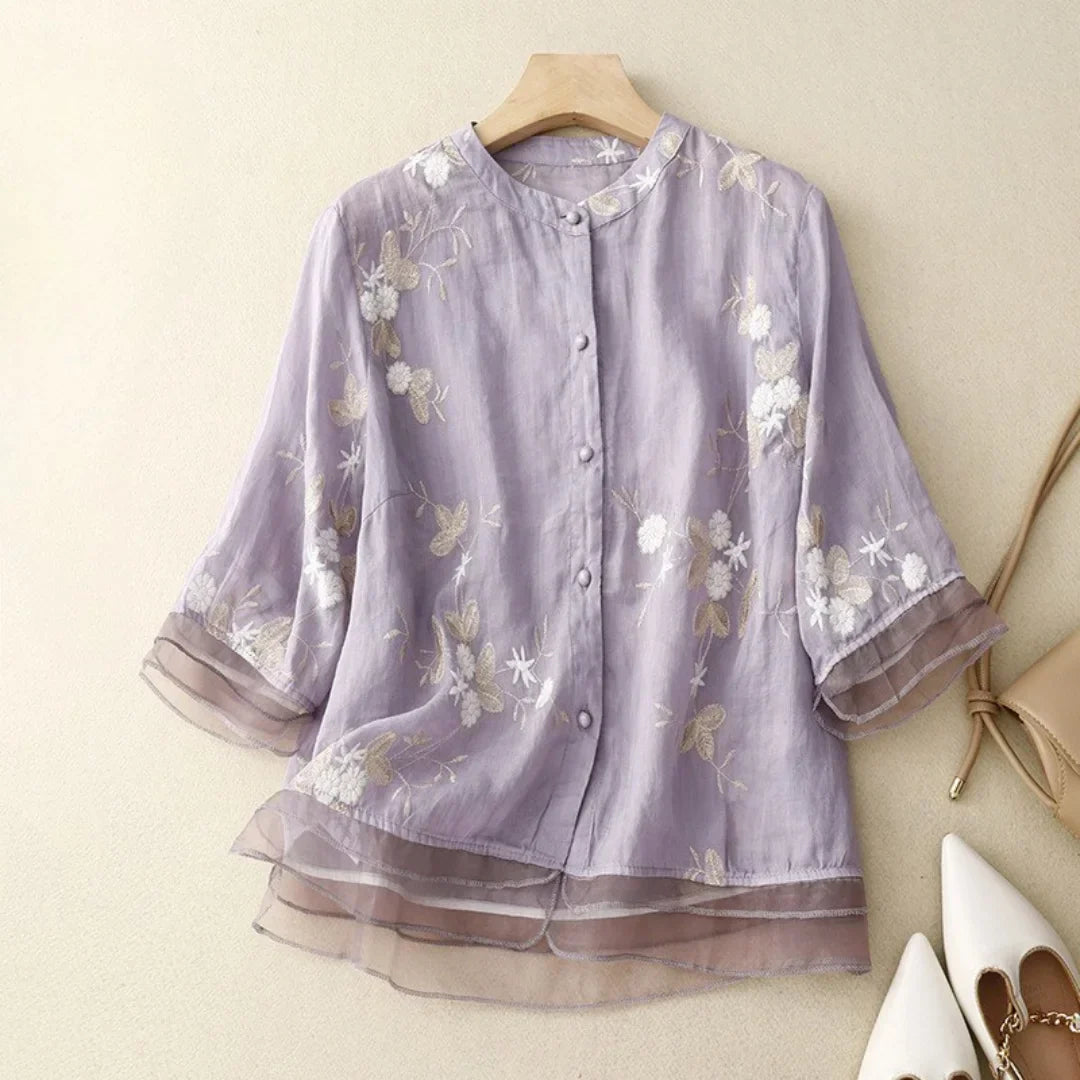 RUMILDE I FLORALE LEINEN-BLUSE