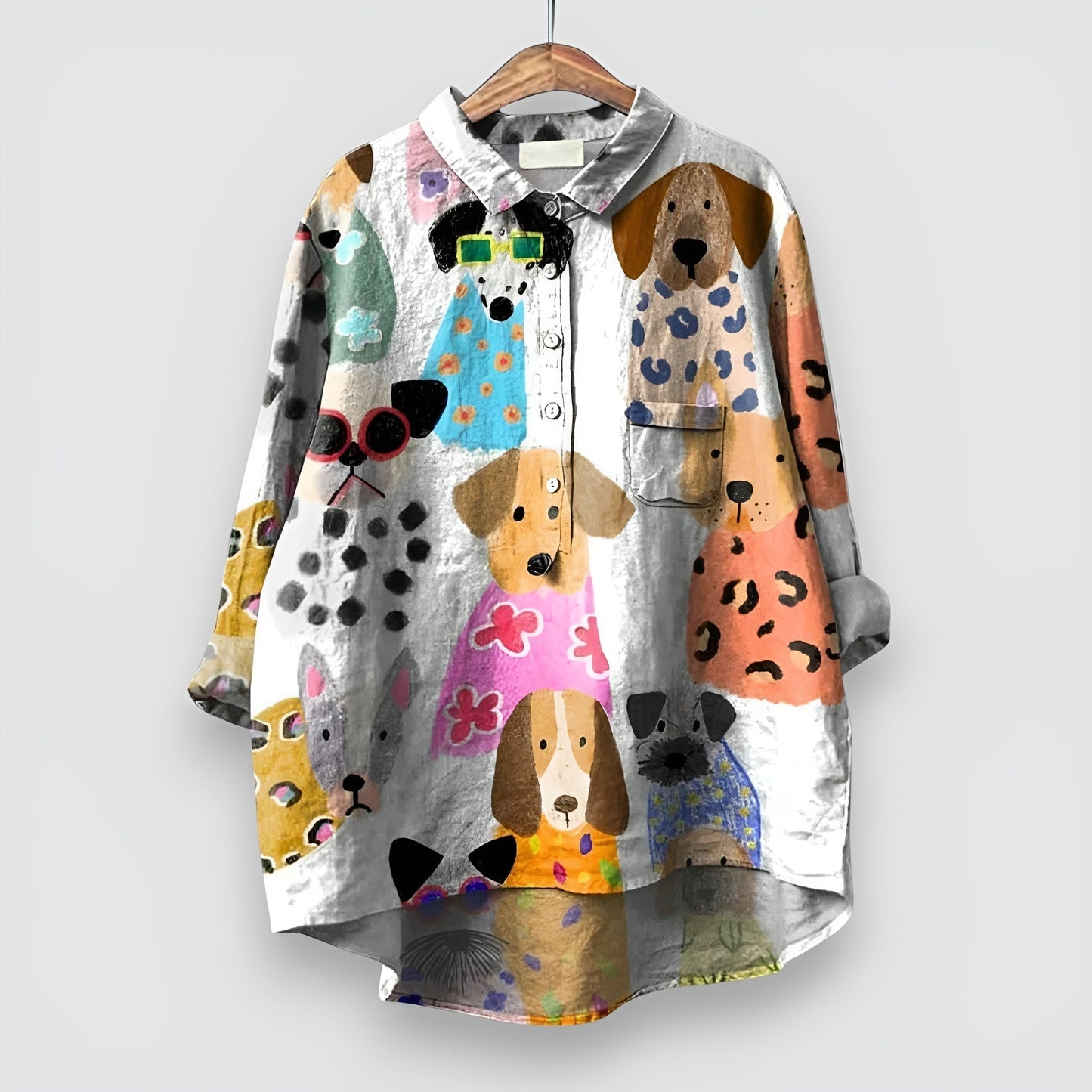 LEONTINA I DAMENBLUSE MIT HUNDEPRINT