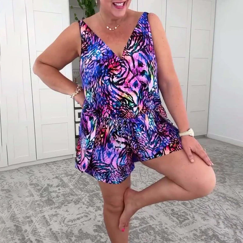 Badeanzug V-Ausschnitt Bunt Bedruckt Einteilig