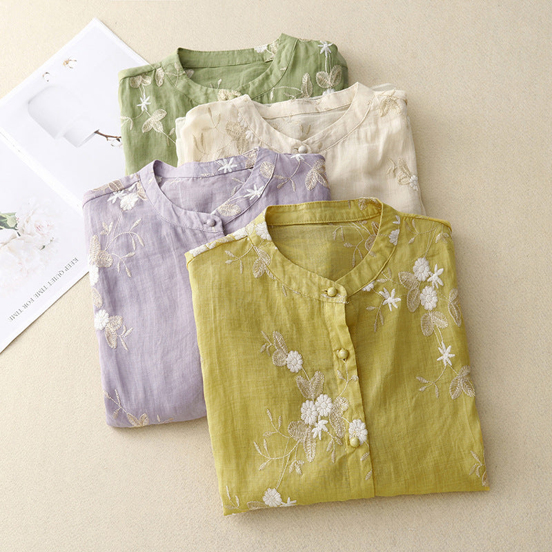 RUMILDE I FLORALE LEINEN-BLUSE