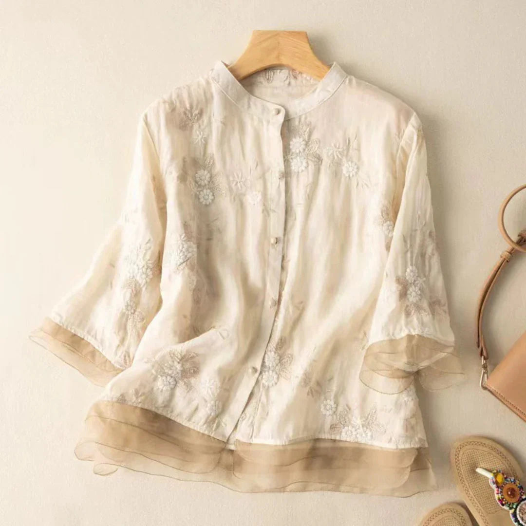 RUMILDE I FLORALE LEINEN-BLUSE