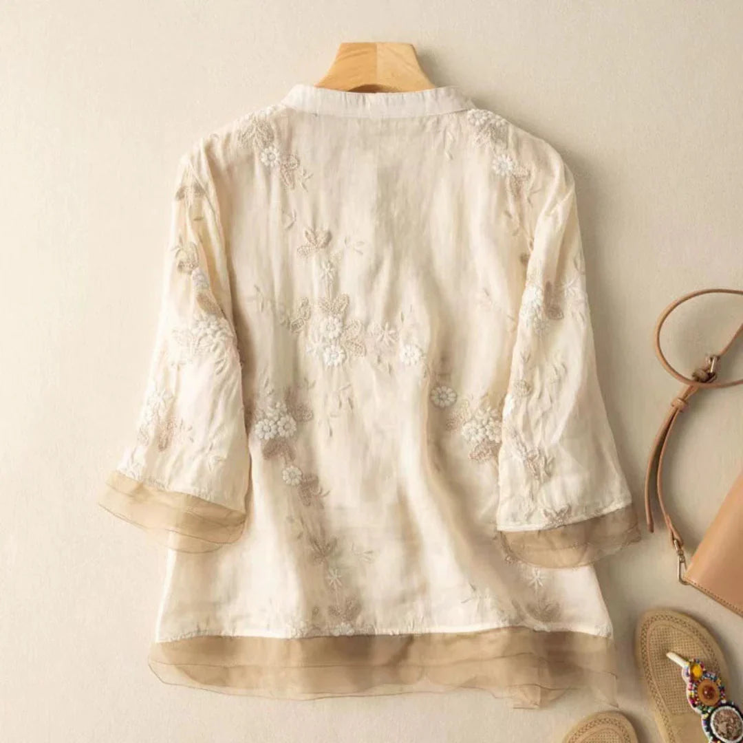 RUMILDE I FLORALE LEINEN-BLUSE