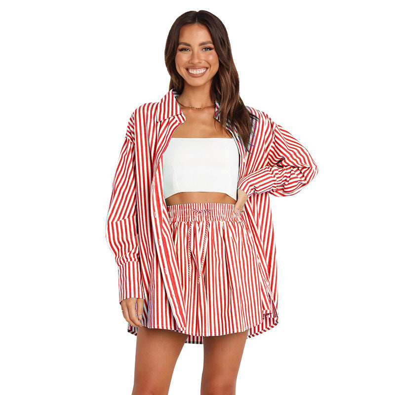LOWENNA I BEQUEMES GESTREIFTES TOP & SHORTS-SET