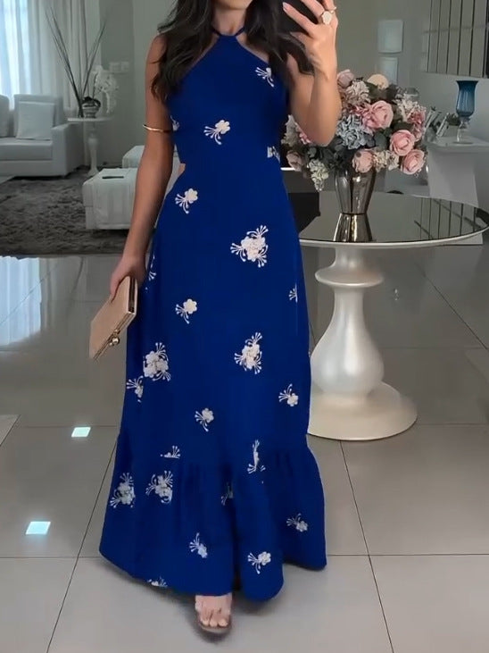 ANYA I MAXIKLEID MIT BLUMENSTICKEREI