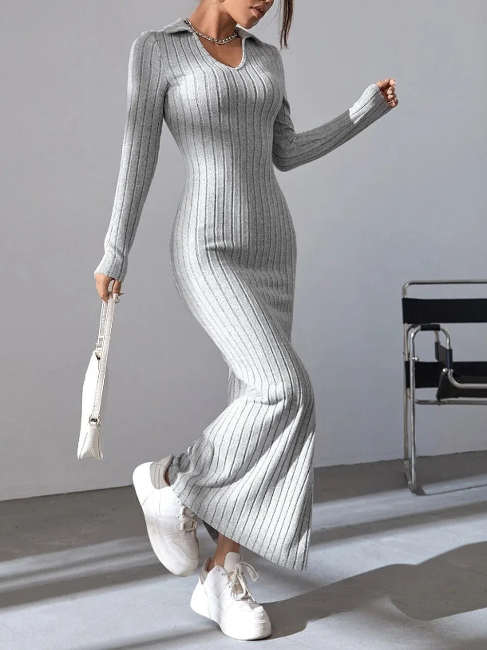 VALESKA I ELEGANTEN PULLOVER-MAXIKLEID