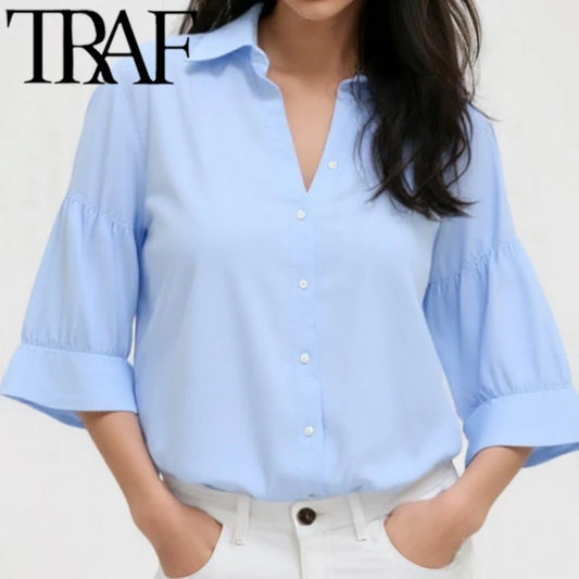 EUSEBIA I ELEGANTE V-AUSSCHNITT-BLUSE