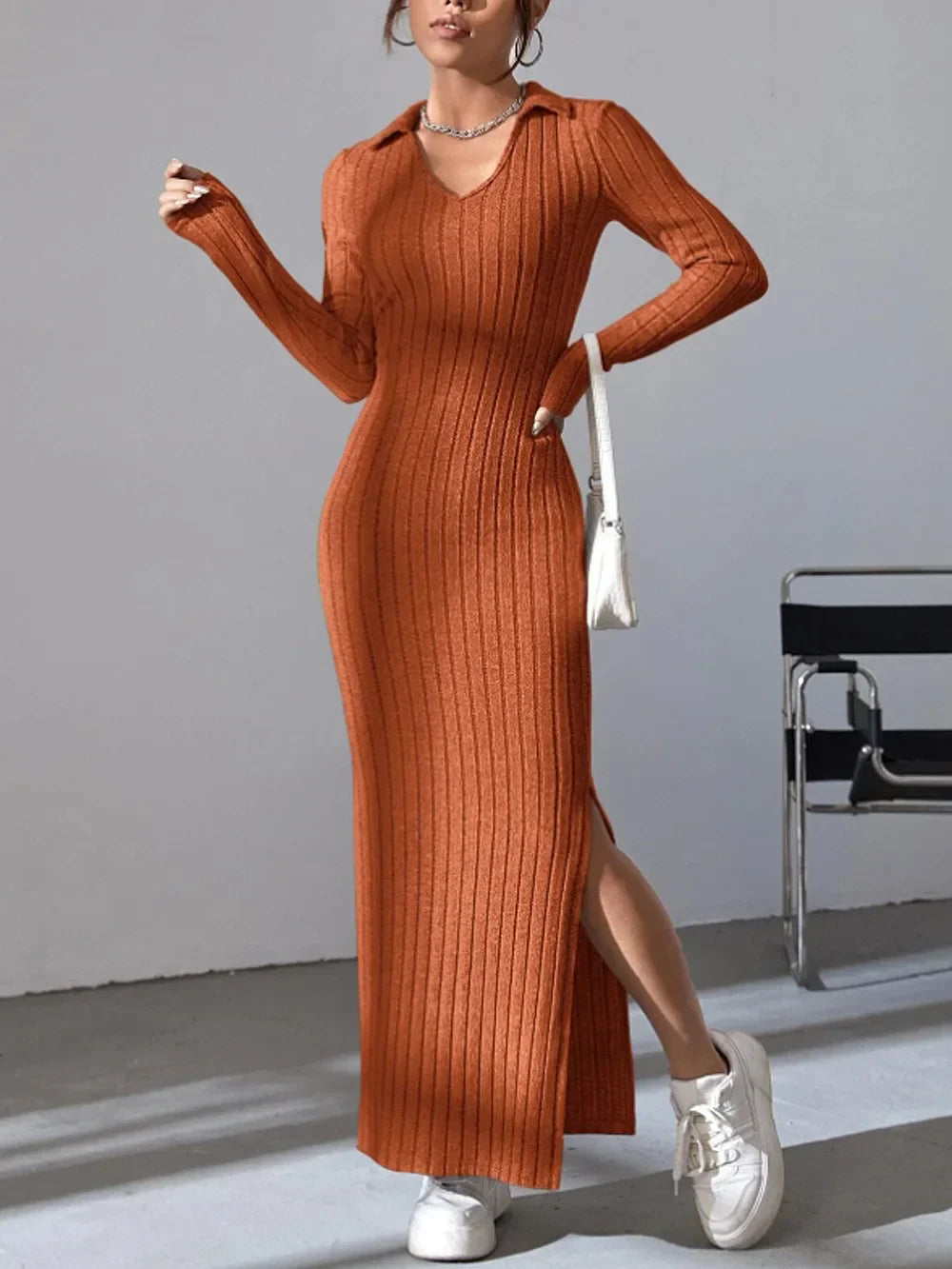 VALESKA I ELEGANTEN PULLOVER-MAXIKLEID
