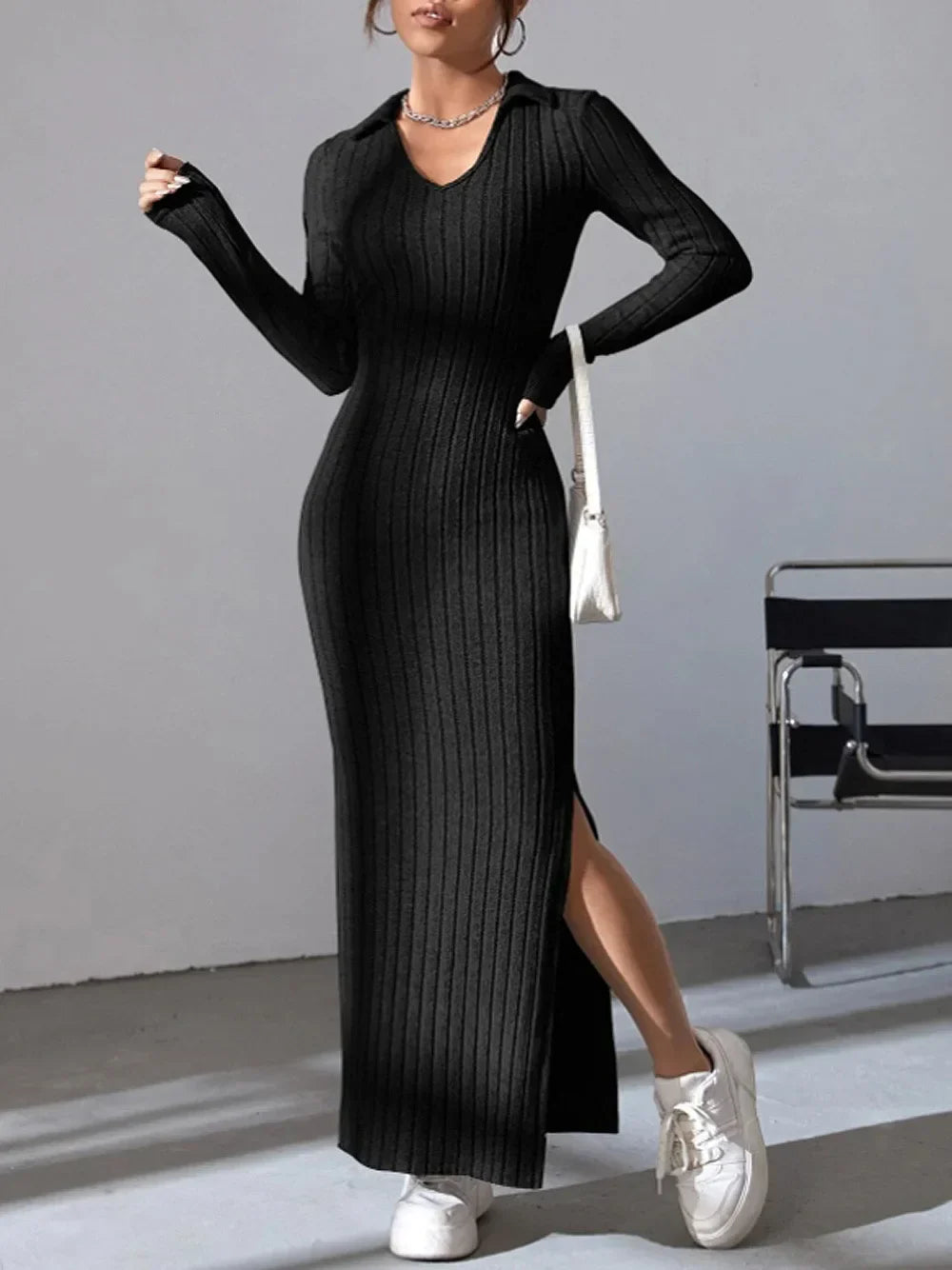 VALESKA I ELEGANTEN PULLOVER-MAXIKLEID