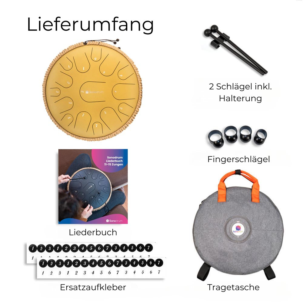 Sonodrum Zungentrommel - "Premium" - Handgefertigt - 35,5cm - 15 Zungen - C-Dur