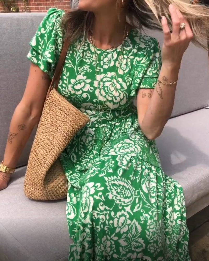 Jasmin - Blumenmuster-Kleid mit kurzen Ärmeln