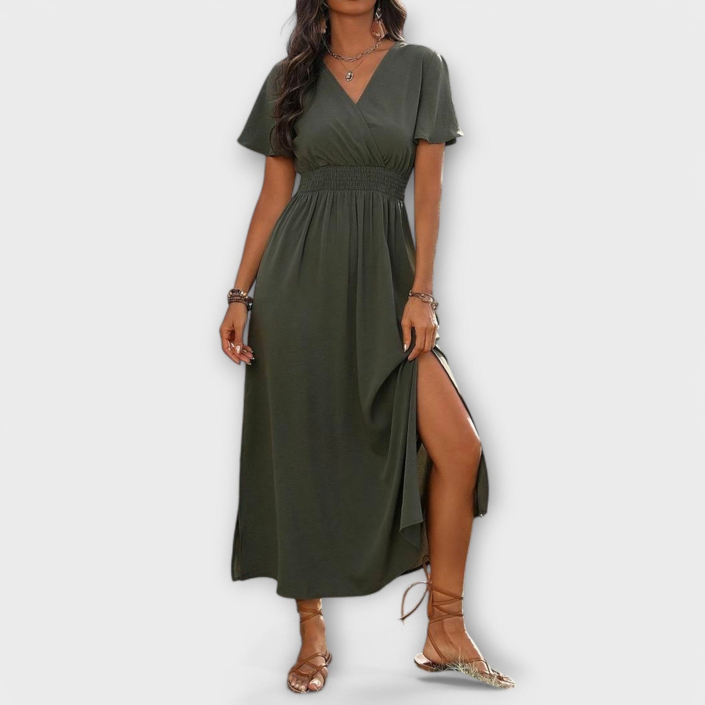 Heather - Elegantes Boho Kleid mit V-Ausschnitt und langen Ärmeln
