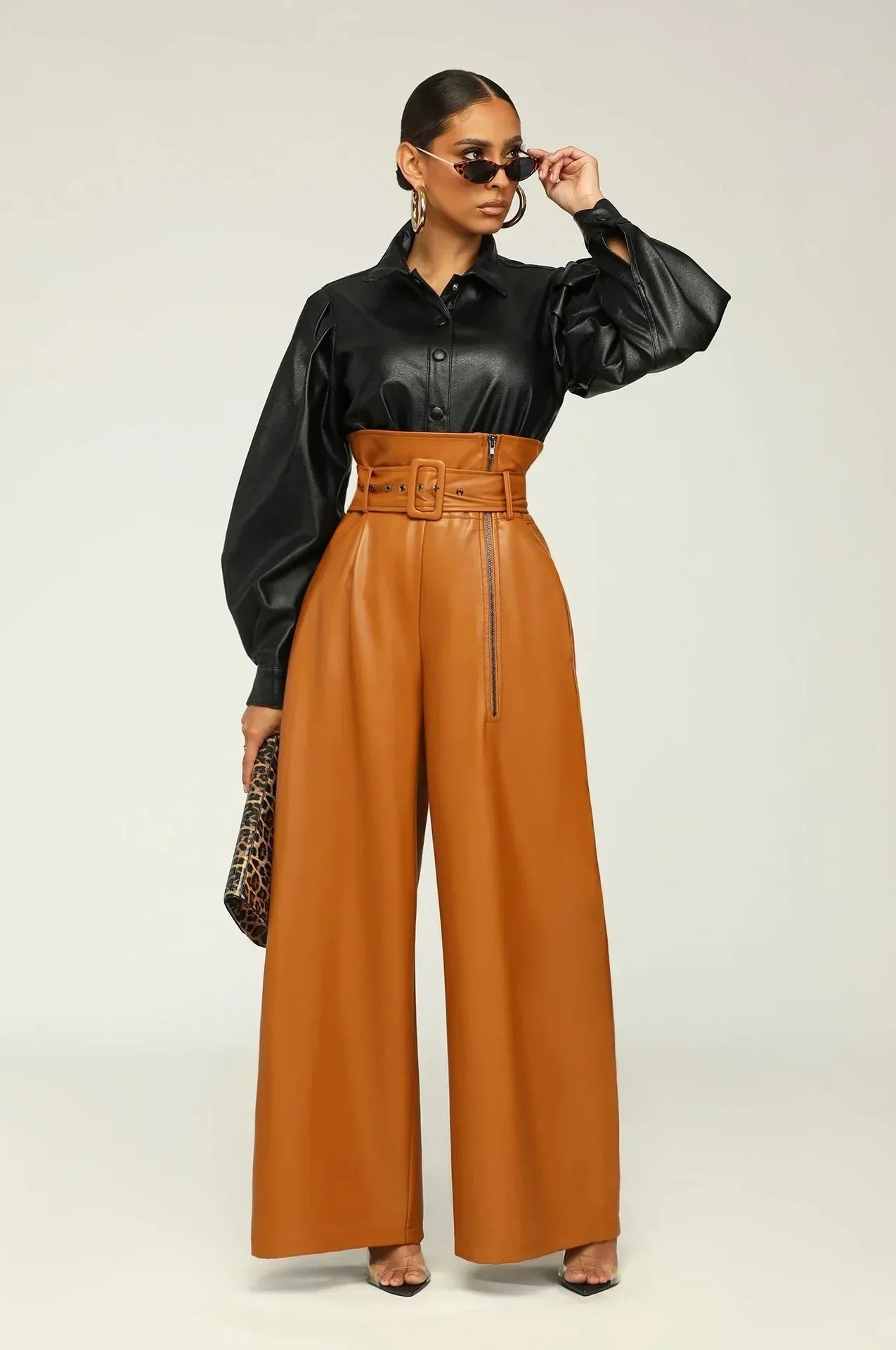 JOHANNA I KUNSTLEDERHOSE MIT HOHER TAILLE