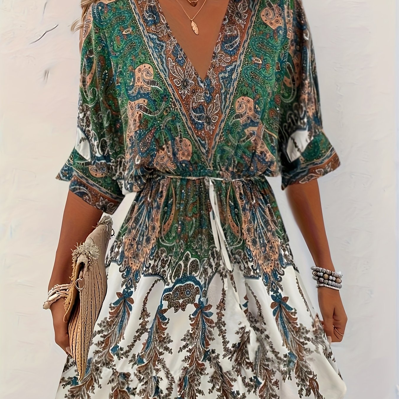 GODELIEVE I VINTAGE KLEID MIT V-AUSSCHNITT