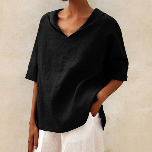 Nina | Classic Linen Blouse with V-Neck