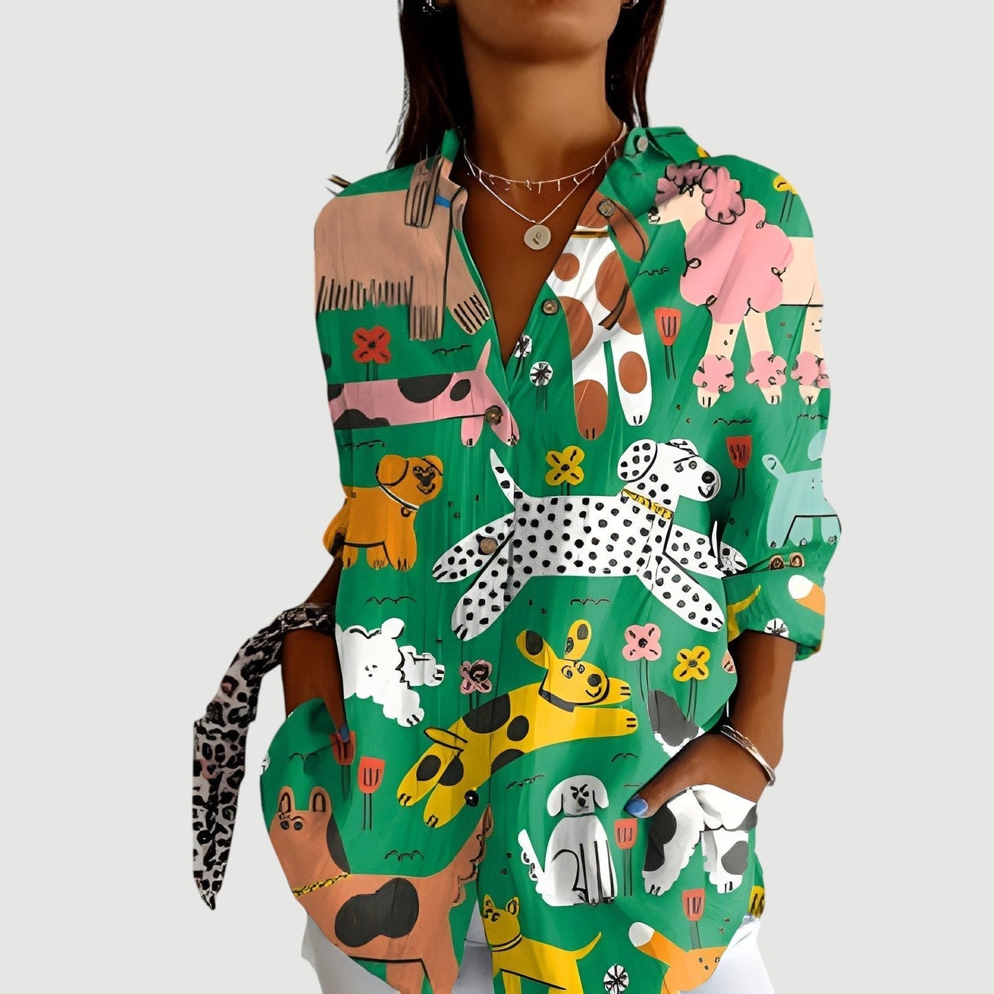 MILLIE I KRAGENHEMD MIT TIERPRINT