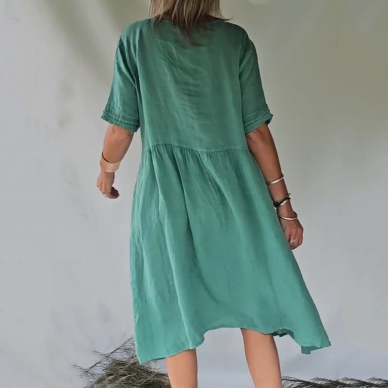 ELIN I KURZÄRMELIGES LEINENKLEID
