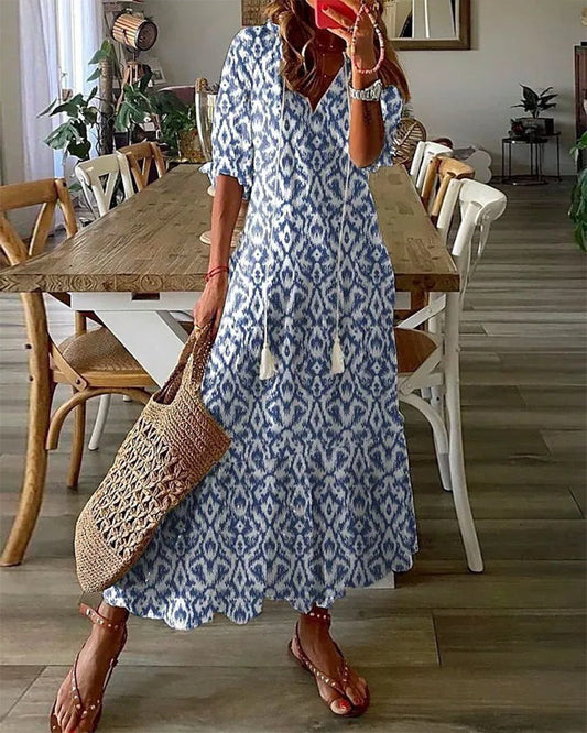 SOPHIA I BOHO-VINTAGE SOMMERKLEID MIT V-AUSSCHNITT