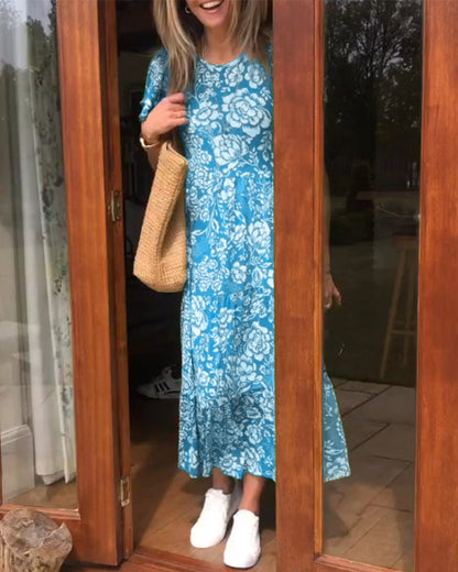 Jasmin - Blumenmuster-Kleid mit kurzen Ärmeln