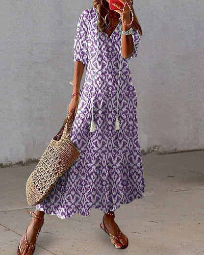 SOPHIA I BOHO-VINTAGE SOMMERKLEID MIT V-AUSSCHNITT