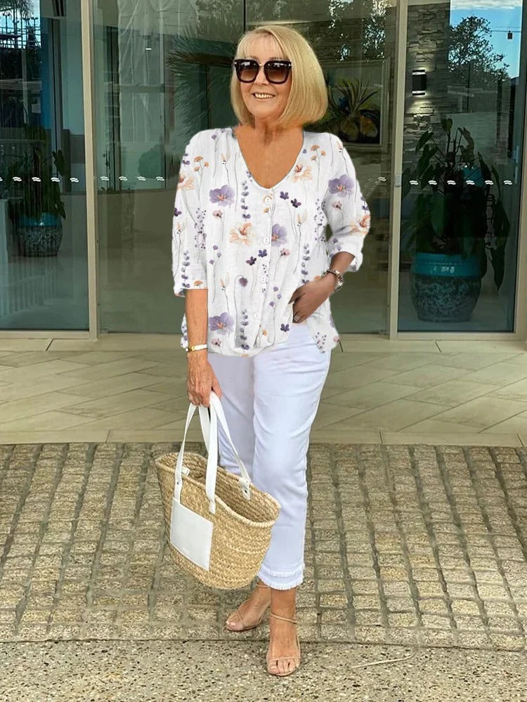 CANDACE I GEBLÜMTE BLUSE MIT KNOPFLEISTE