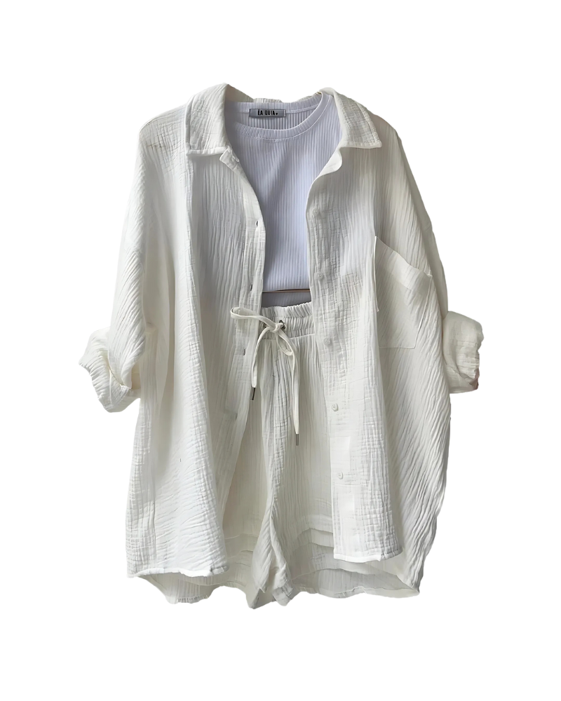 HILDEGARD I SET AUS LEINENOBERTEIL UND SHORTS