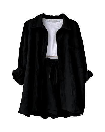 HILDEGARD I SET AUS LEINENOBERTEIL UND SHORTS