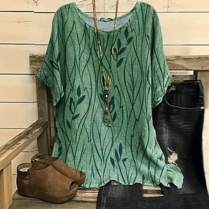 Vintage-Bluse Mit Blattdruck