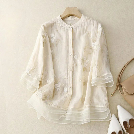 RUMILDE I FLORALE LEINEN-BLUSE