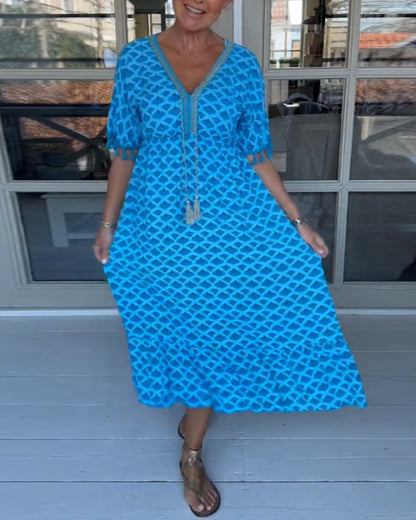 V-Ausschnitt Freizeitkleid mit Print