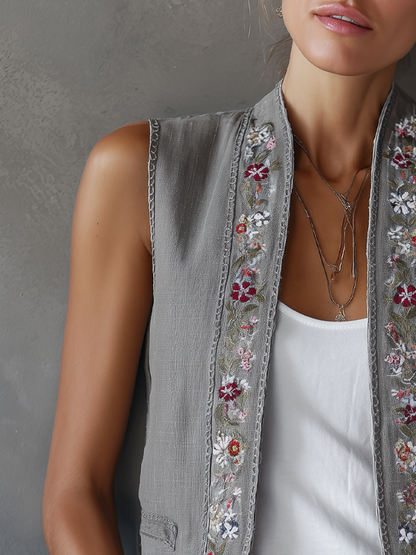 IRMGARD I VINTAGE LEINENWESTE MIT STICKEREI