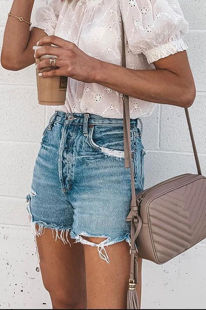 ROSALIA I HOHE TAILLE ZERRISSENE SHORTS
