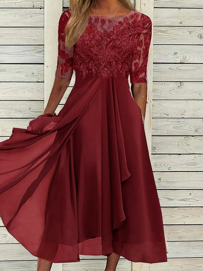 SANDRA I ELEGANTES MIDI-KLEID MIT SPITZE