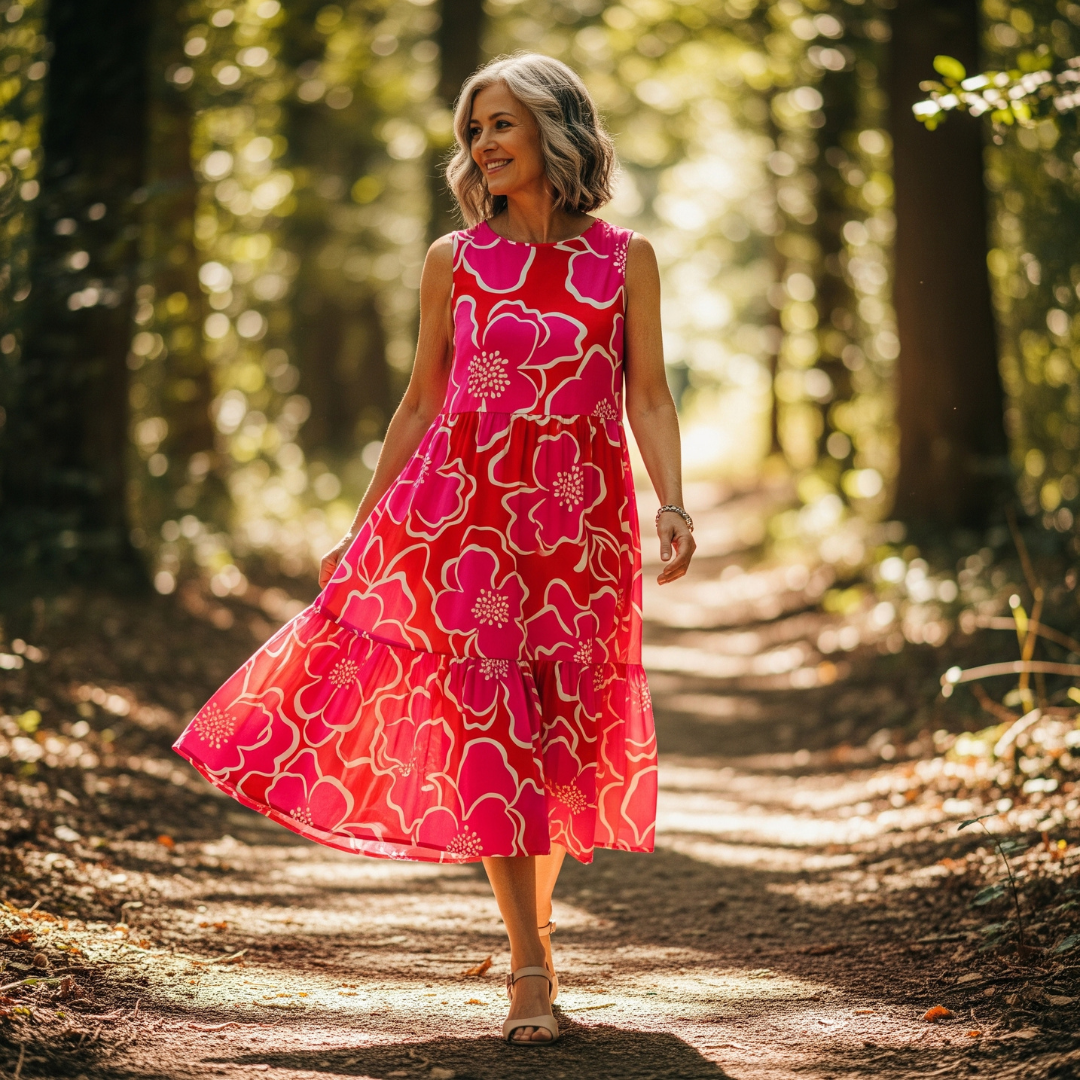 FRUMA I ÄRMELLOSES GEBLÜMTES KLEID