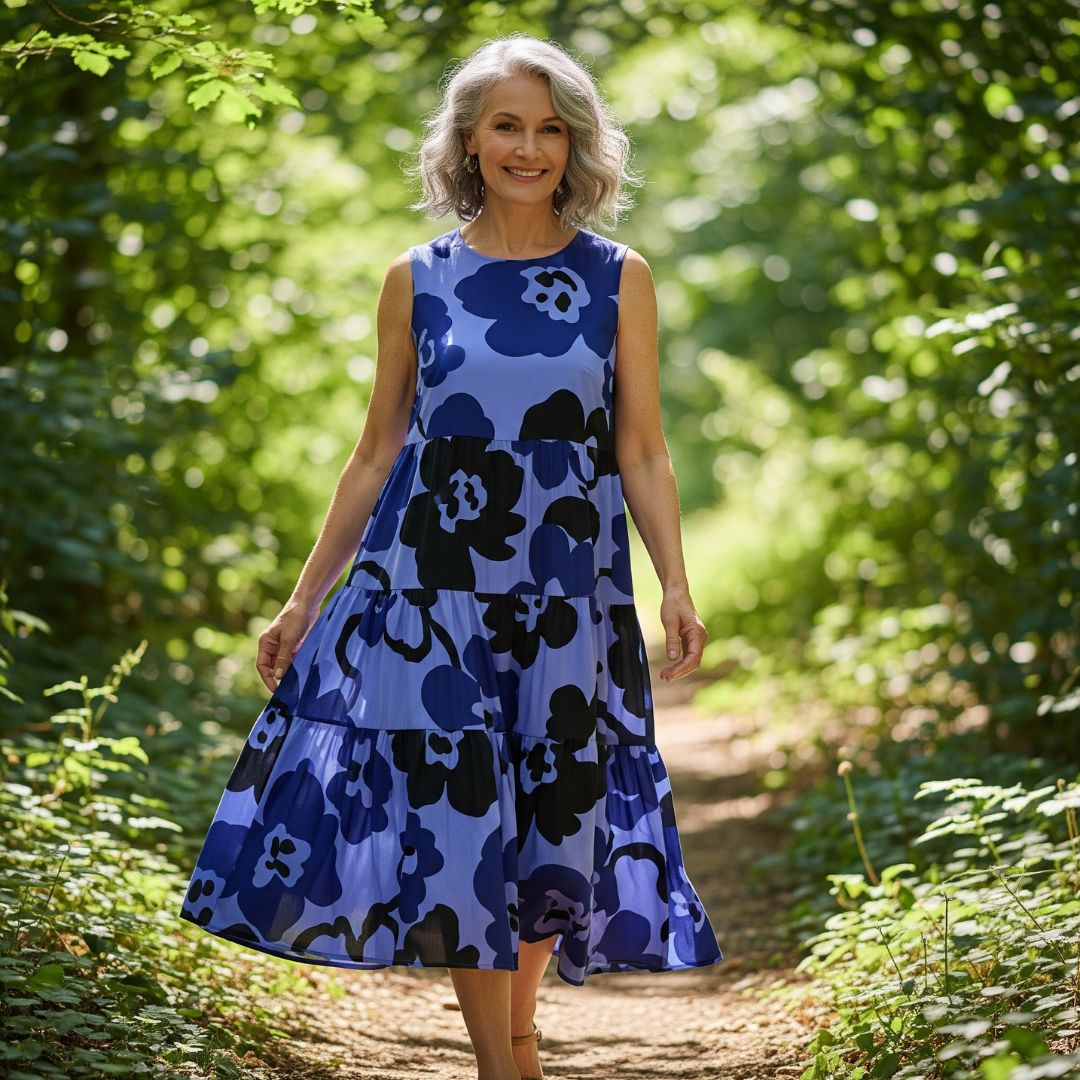 FRUMA I ÄRMELLOSES GEBLÜMTES KLEID