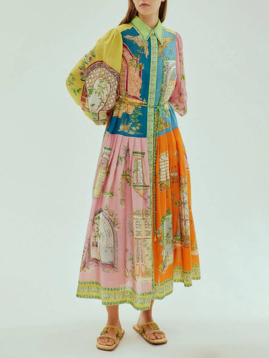 SYBYLLA I VIBRIERENDES LANGÄRMELIGES MIDIKLEID