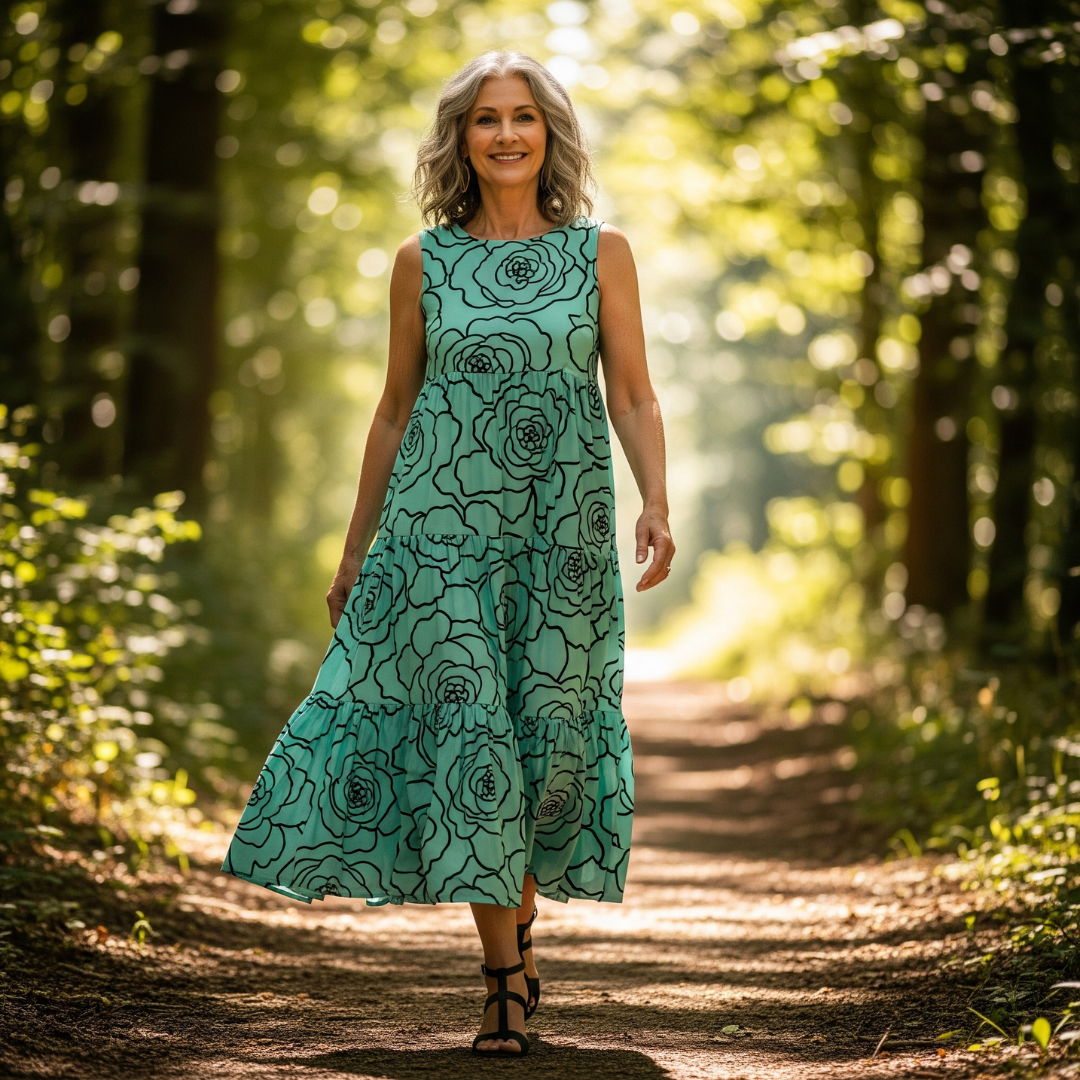 FRUMA I ÄRMELLOSES GEBLÜMTES KLEID