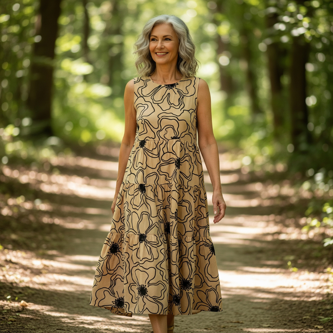 FRUMA I ÄRMELLOSES GEBLÜMTES KLEID