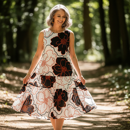 FRUMA I ÄRMELLOSES GEBLÜMTES KLEID