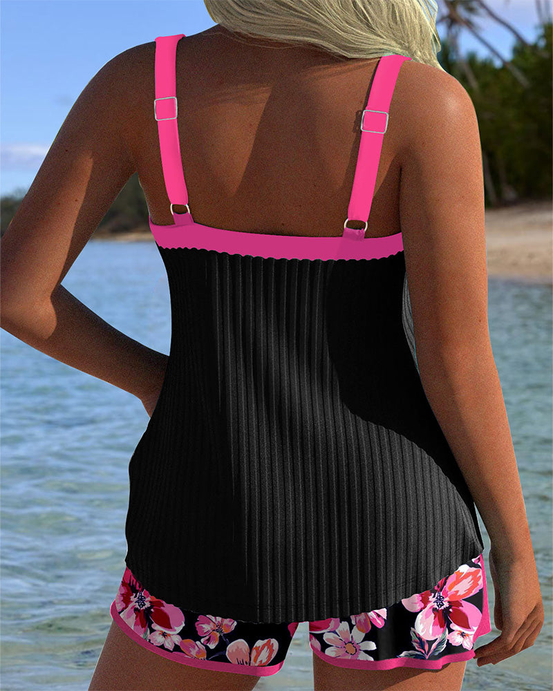 Tankini V-Ausschnitt bedruckt Sportboxershorts